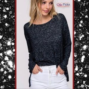 🛍 Black Two tone brushed knit sweater top